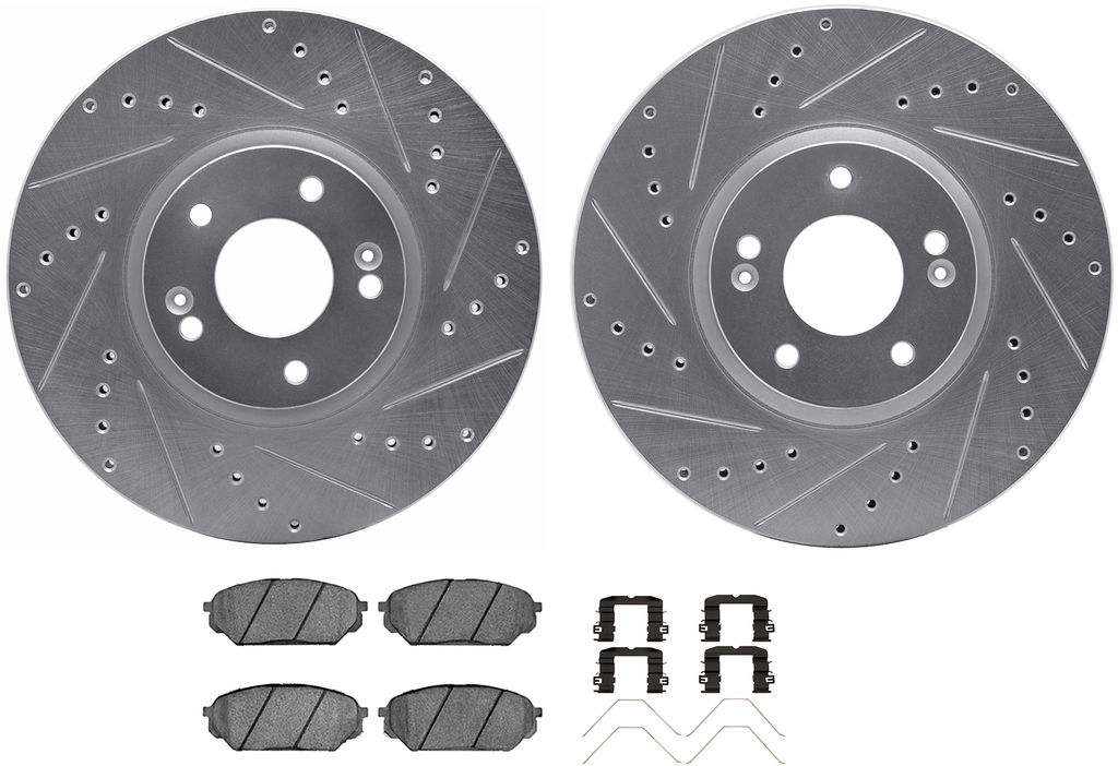Dynamic Friction 7512-03049 - Brake Kit - Silver Zinc Coated Drilled and Slotted Rotors and 5000 Ceramic Brake Pads With Hardware