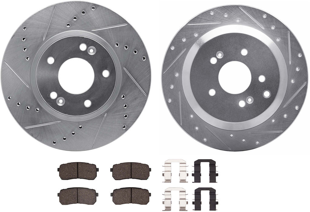 Dynamic Friction 7512-03050 - Brake Kit - Silver Zinc Coated Drilled and Slotted Rotors and 5000 Ceramic Brake Pads With Hardware