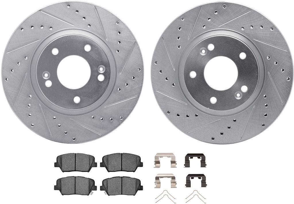 Dynamic Friction 7512-03084 - Brake Kit - Silver Zinc Coated Drilled and Slotted Rotors and 5000 Ceramic Brake Pads With Hardware
