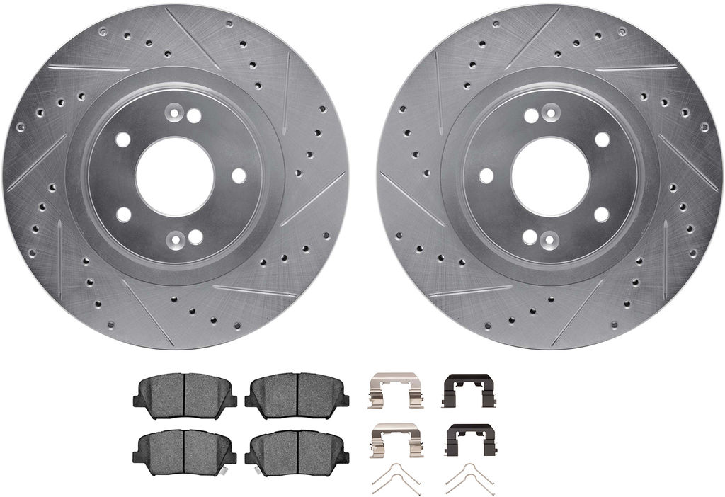 Dynamic Friction 7512-03085 - Brake Kit - Silver Zinc Coated Drilled and Slotted Rotors and 5000 Ceramic Brake Pads With Hardware