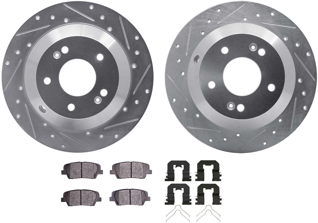 Dynamic Friction 7512-03090 - Brake Kit - Silver Zinc Coated Drilled and Slotted Rotors and 5000 Ceramic Brake Pads With Hardware