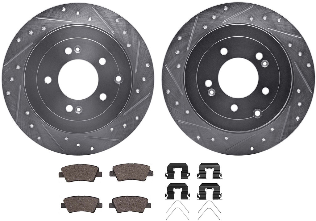 Dynamic Friction 7512-03095 - Brake Kit - Silver Zinc Coated Drilled and Slotted Rotors and 5000 Ceramic Brake Pads With Hardware