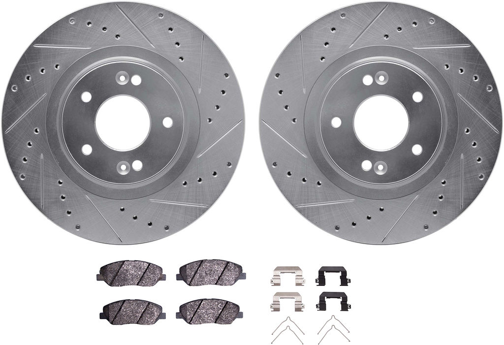 Dynamic Friction 7512-03101 - Brake Kit - Silver Zinc Coated Drilled and Slotted Rotors and 5000 Ceramic Brake Pads With Hardware