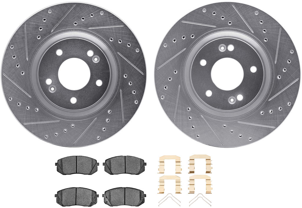 Dynamic Friction 7512-03044 - Brake Kit - Silver Zinc Coated Drilled and Slotted Rotors and 5000 Ceramic Brake Pads With Hardware