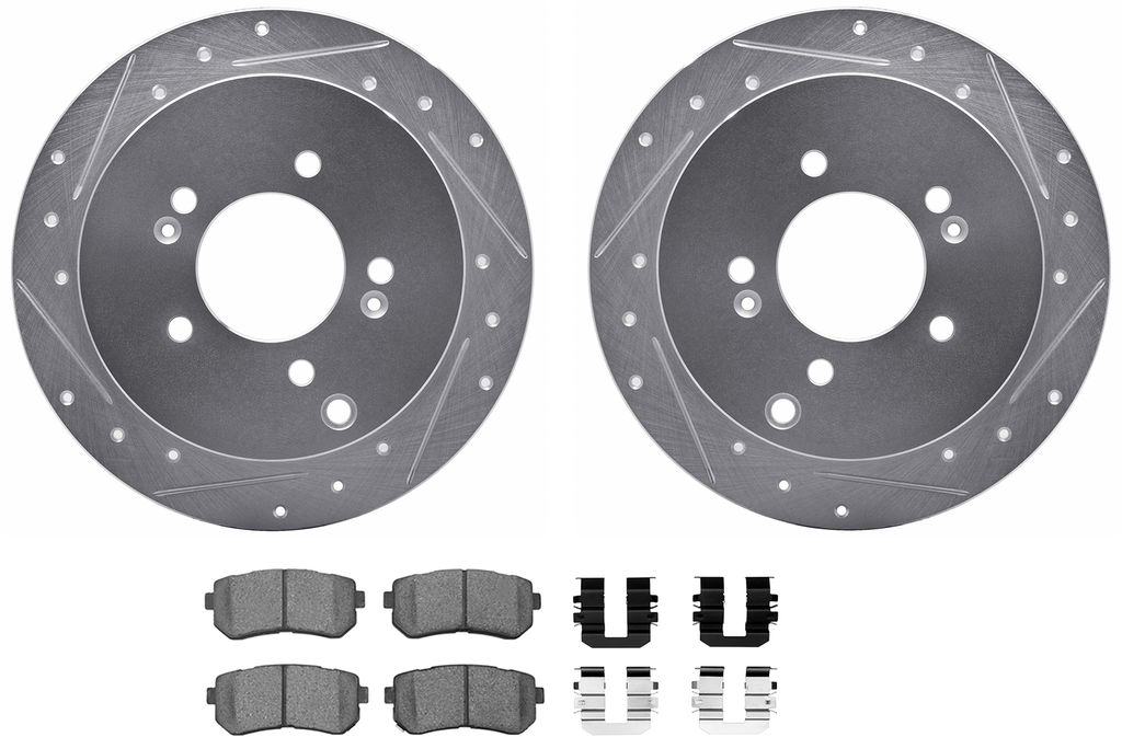 Dynamic Friction 7512-03039 - Brake Kit - Silver Zinc Coated Drilled and Slotted Rotors and 5000 Ceramic Brake Pads With Hardware