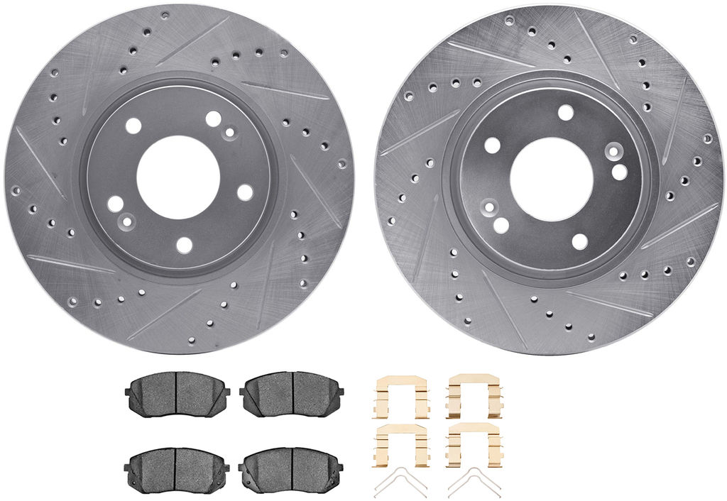 Dynamic Friction 7512-03045 - Brake Kit - Silver Zinc Coated Drilled and Slotted Rotors and 5000 Ceramic Brake Pads With Hardware