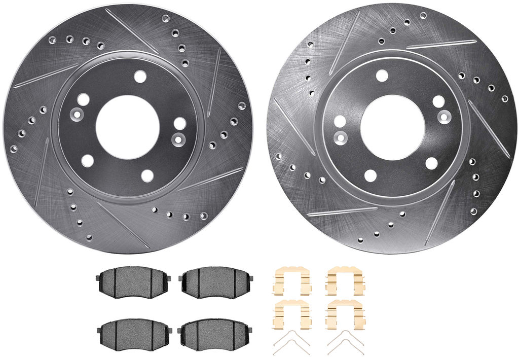 Dynamic Friction 7512-03067 - Brake Kit - Silver Zinc Coated Drilled and Slotted Rotors and 5000 Ceramic Brake Pads With Hardware