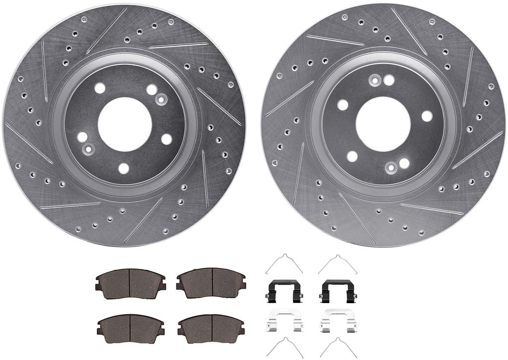 Dynamic Friction 7512-03094 - Brake Kit - Silver Zinc Coated Drilled and Slotted Rotors and 5000 Ceramic Brake Pads With Hardware