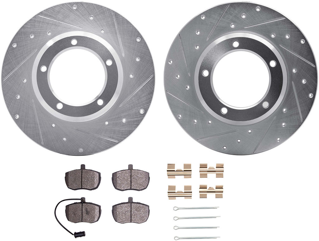 Dynamic Friction 7512-11004 - Brake Kit - Silver Zinc Coated Drilled and Slotted Rotors and 5000 Brake Pads With Hardware