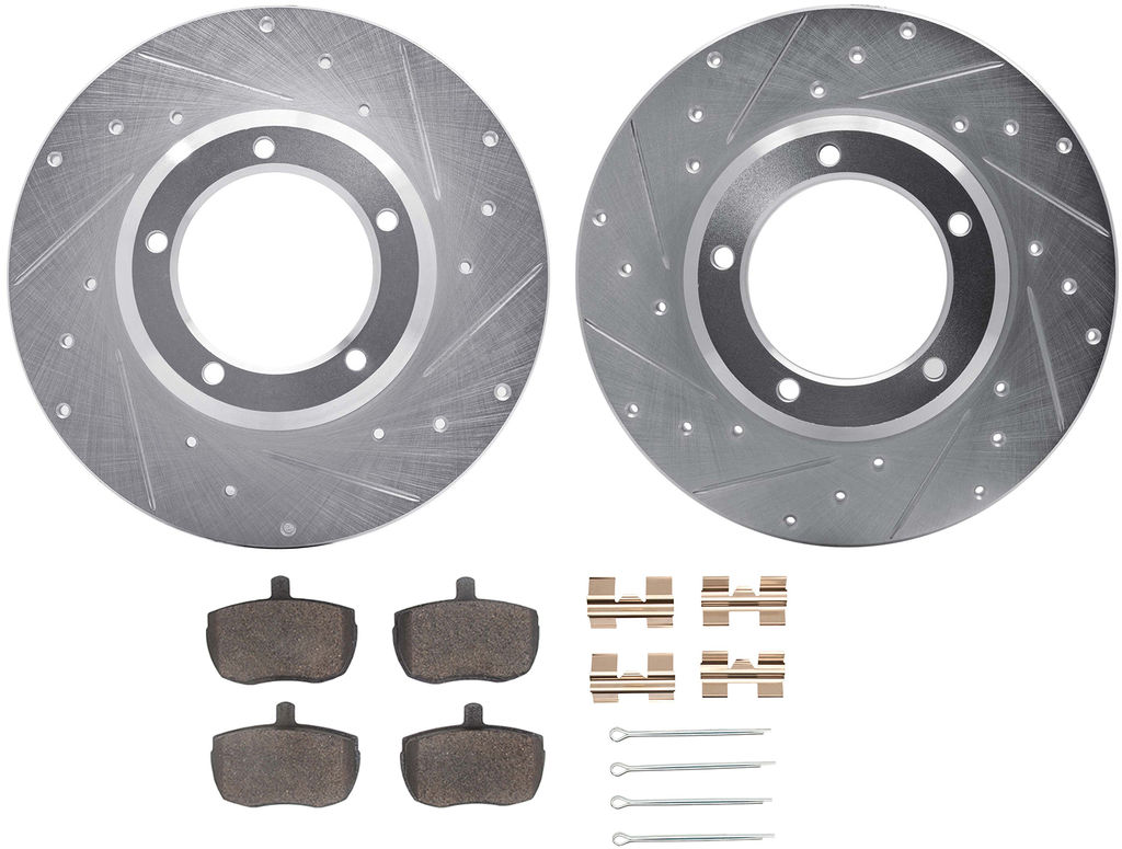 Dynamic Friction 7512-11005 - Brake Kit - Silver Zinc Coated Drilled and Slotted Rotors and 5000 Brake Pads With Hardware