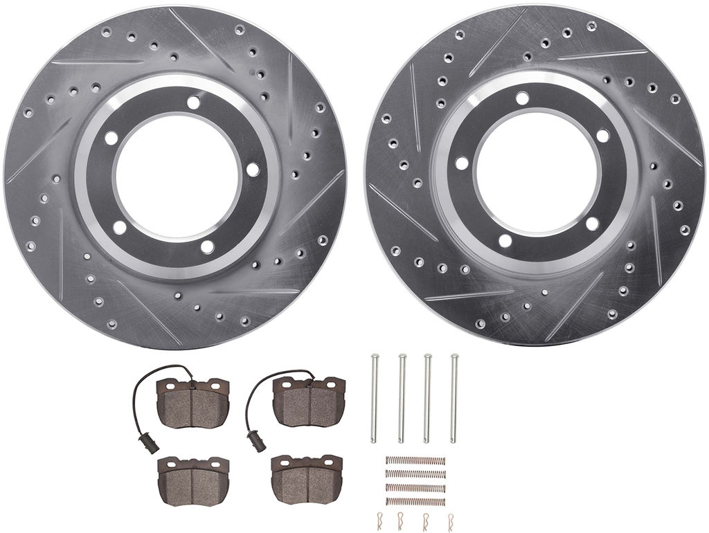 Dynamic Friction 7512-11006 - Brake Kit - Silver Zinc Coated Drilled and Slotted Rotors and 5000 Brake Pads With Hardware