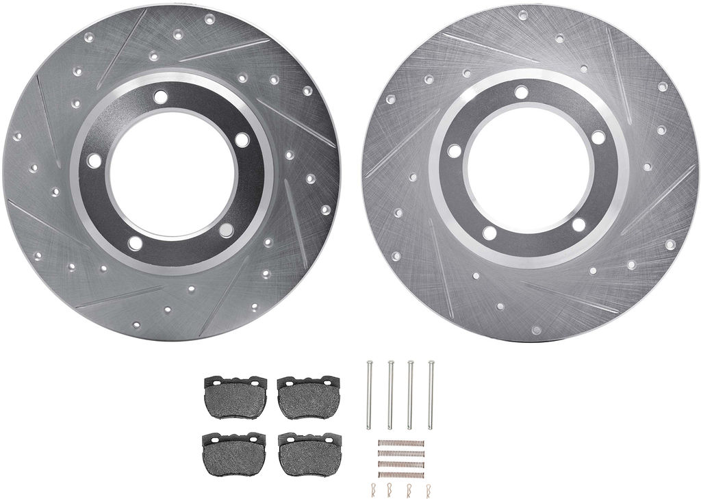 Dynamic Friction 7512-11007 - Brake Kit - Silver Zinc Coated Drilled and Slotted Rotors and 5000 Brake Pads With Hardware