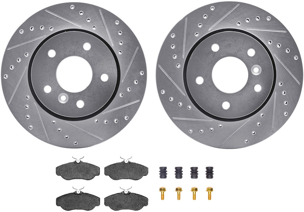 Dynamic Friction 7512-11008 - Brake Kit - Silver Zinc Coated Drilled and Slotted Rotors and 5000 Brake Pads With Hardware