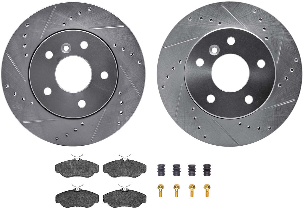 Dynamic Friction 7512-11009 - Brake Kit - Silver Zinc Coated Drilled and Slotted Rotors and 5000 Brake Pads With Hardware
