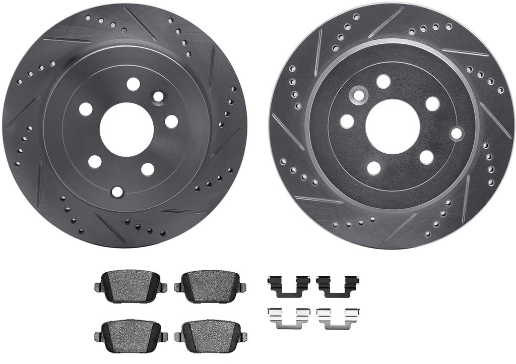 Dynamic Friction 7512-11020 - Brake Kit - Silver Zinc Coated Drilled and Slotted Rotors and 5000 Brake Pads With Hardware