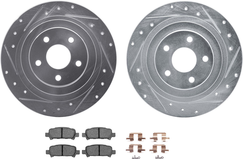 Dynamic Friction 7512-13025 - Brake Kit - Silver Zinc Coated Drilled and Slotted Rotors and 5000 Ceramic Brake Pads With Hardware