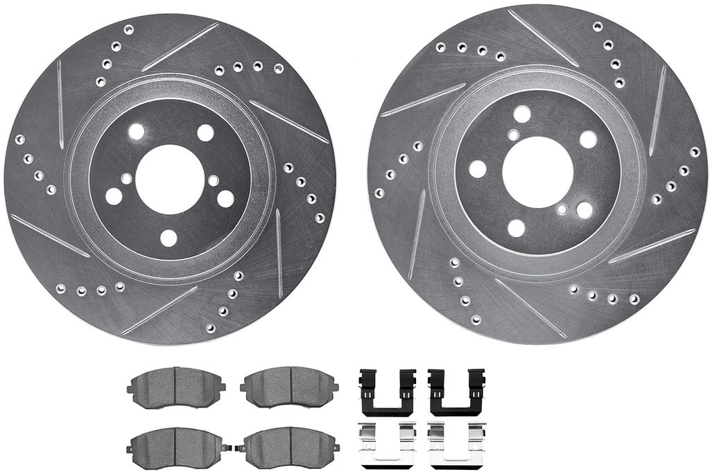Dynamic Friction 7512-13029 - Brake Kit - Silver Zinc Coated Drilled and Slotted Rotors and 5000 Ceramic Brake Pads With Hardware