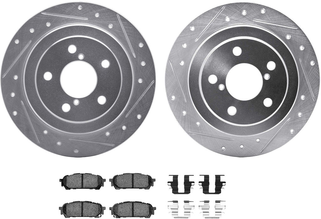 Dynamic Friction 7512-13036 - Brake Kit - Silver Zinc Coated Drilled and Slotted Rotors and 5000 Ceramic Brake Pads With Hardware