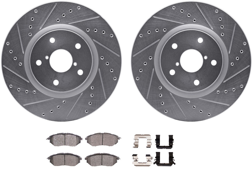 Dynamic Friction 7512-13038 - Brake Kit - Silver Zinc Coated Drilled and Slotted Rotors and 5000 Ceramic Brake Pads With Hardware