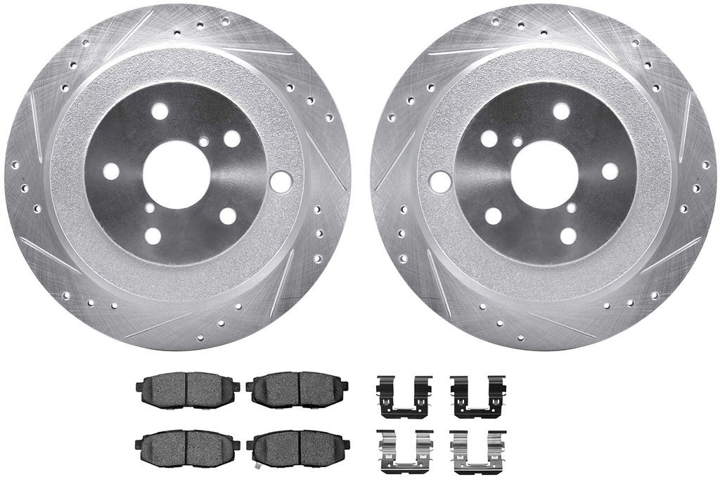 Dynamic Friction 7512-13046 - Brake Kit - Silver Zinc Coated Drilled and Slotted Rotors and 5000 Ceramic Brake Pads With Hardware
