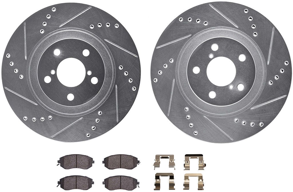 Dynamic Friction 7512-13051 - Brake Kit - Silver Zinc Coated Drilled and Slotted Rotors and 5000 Ceramic Brake Pads With Hardware