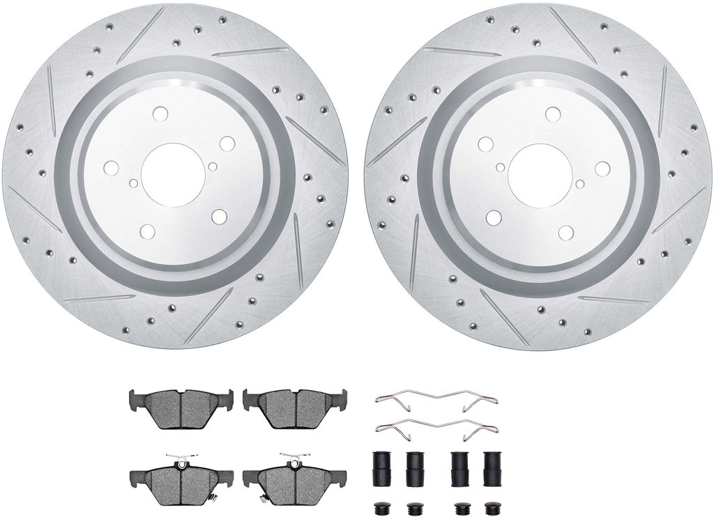 Dynamic Friction 7512-13053 - Brake Kit - Silver Zinc Coated Drilled and Slotted Rotors and 5000 Ceramic Brake Pads With Hardware