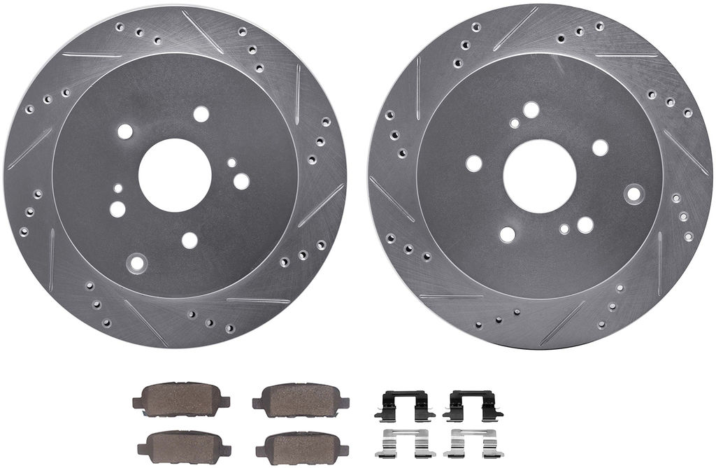 Dynamic Friction 7512-01012 - Brake Kit - Silver Zinc Coated Drilled and Slotted Rotors and 5000 Ceramic Brake Pads With Hardware