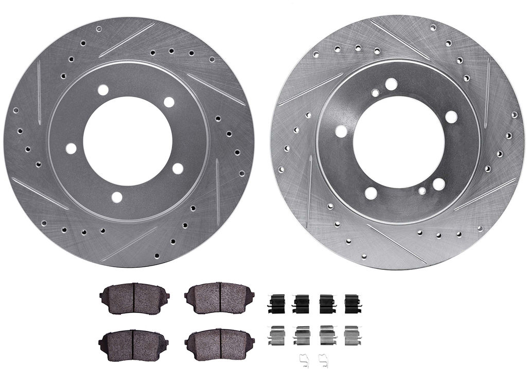 Dynamic Friction 7512-01017 - Brake Kit - Silver Zinc Coated Drilled and Slotted Rotors and 5000 Ceramic Brake Pads With Hardware
