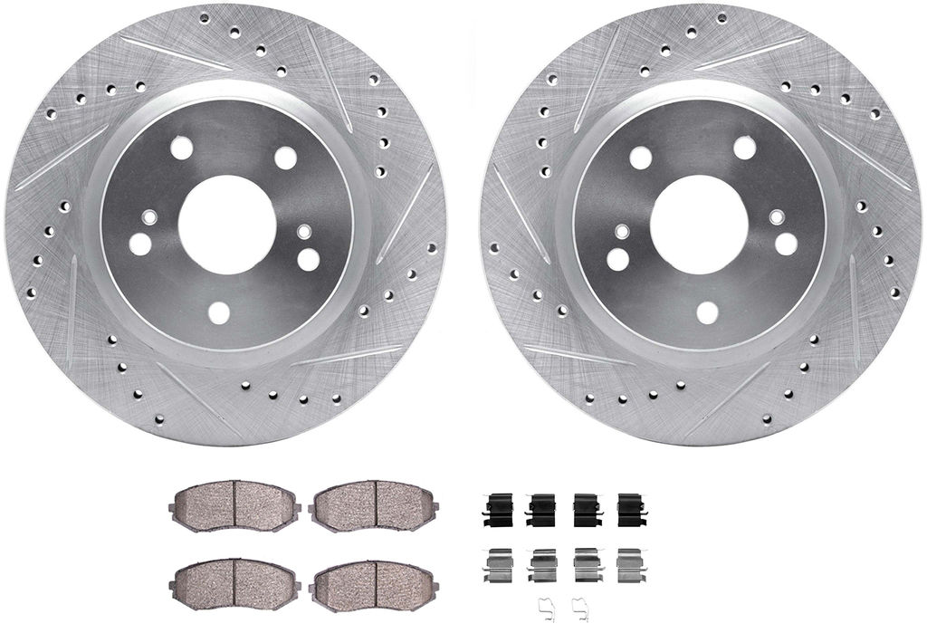 Dynamic Friction 7512-01018 - Brake Kit - Silver Zinc Coated Drilled and Slotted Rotors and 5000 Ceramic Brake Pads With Hardware