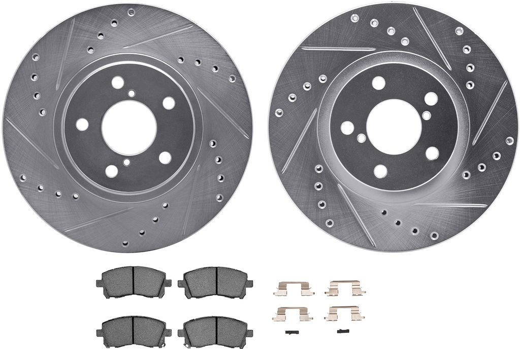 Dynamic Friction 7512-13020 - Brake Kit - Silver Zinc Coated Drilled and Slotted Rotors and 5000 Ceramic Brake Pads With Hardware