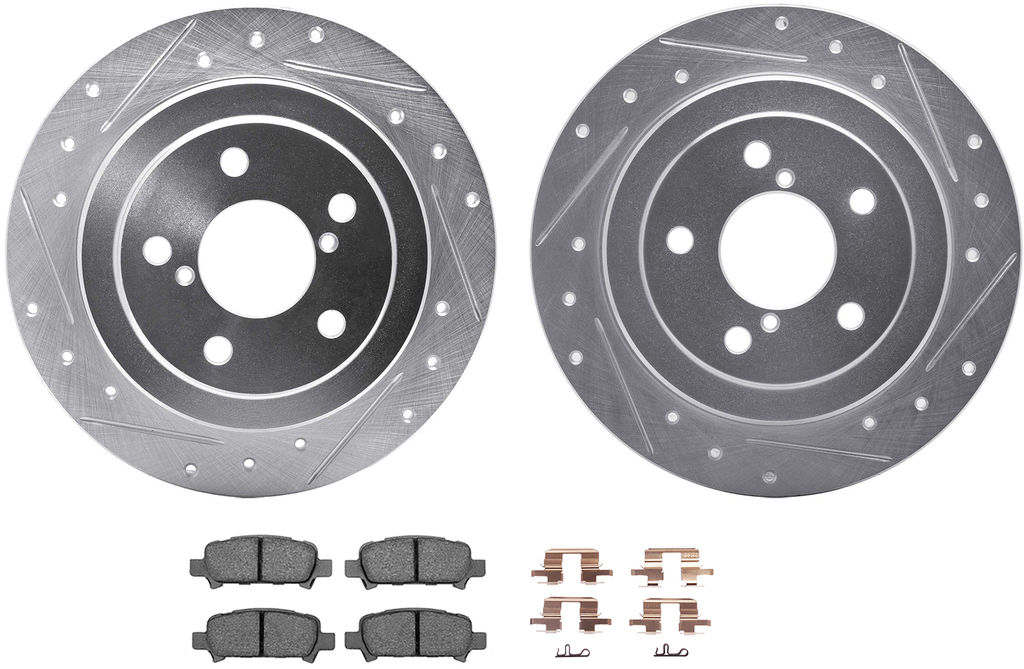 Dynamic Friction 7512-13024 - Brake Kit - Silver Zinc Coated Drilled and Slotted Rotors and 5000 Ceramic Brake Pads With Hardware
