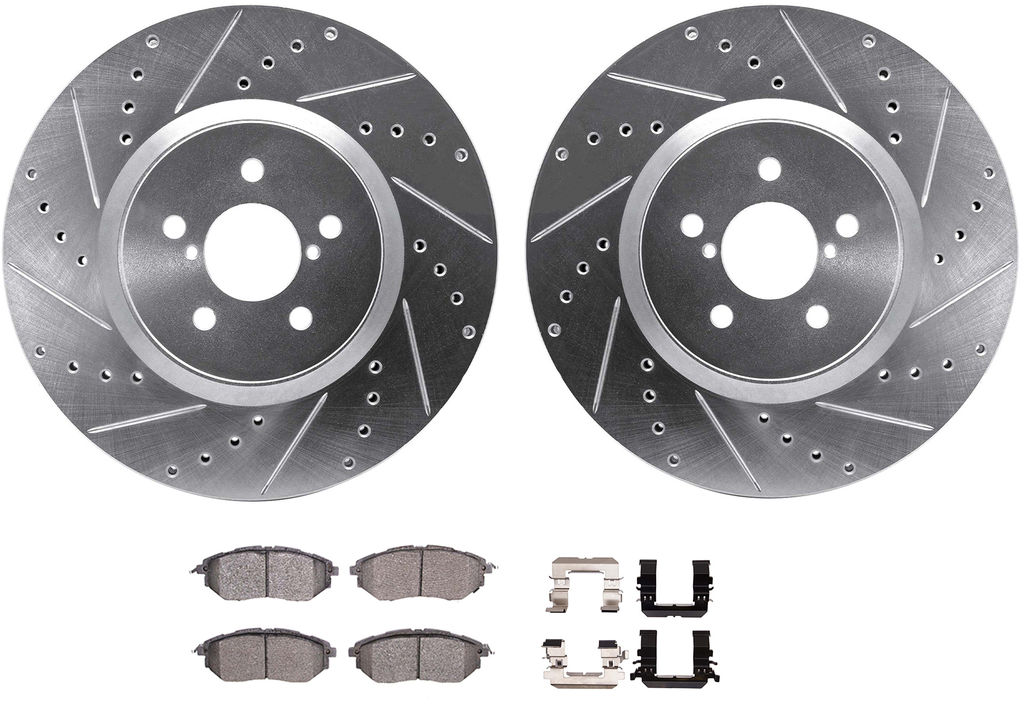 Dynamic Friction 7512-13037 - Brake Kit - Silver Zinc Coated Drilled and Slotted Rotors and 5000 Ceramic Brake Pads With Hardware