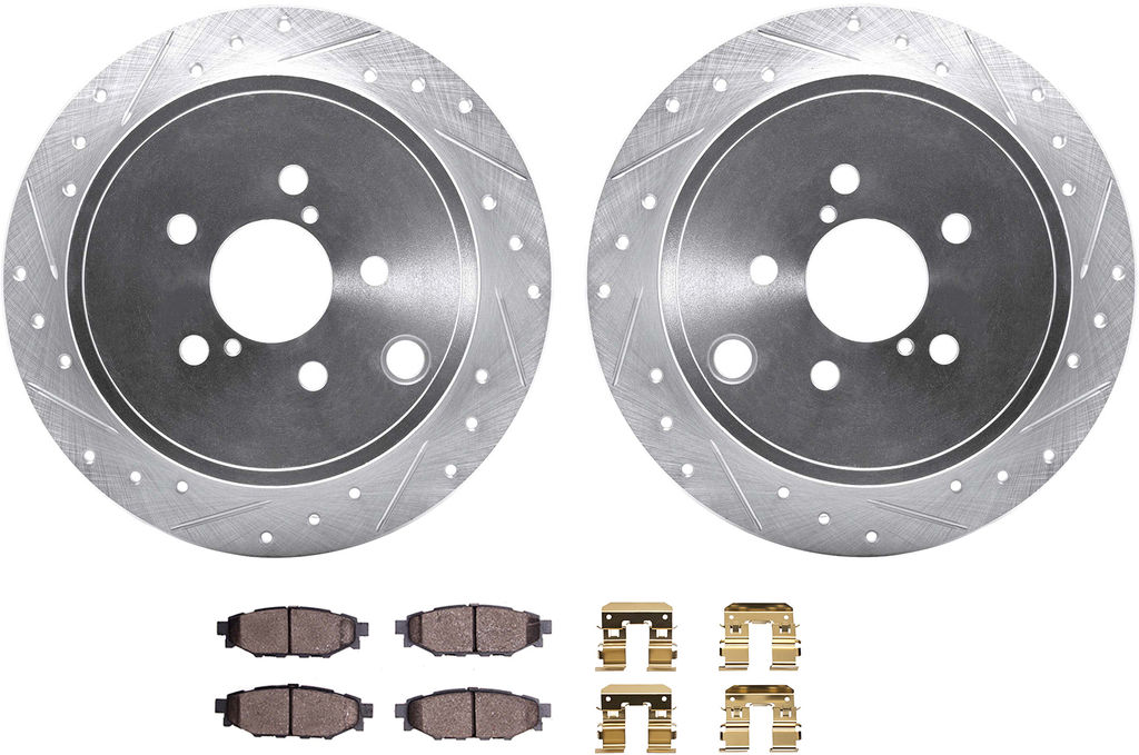 Dynamic Friction 7512-13041 - Brake Kit - Silver Zinc Coated Drilled and Slotted Rotors and 5000 Ceramic Brake Pads With Hardware