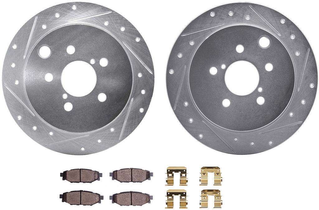 Dynamic Friction 7512-13043 - Brake Kit - Silver Zinc Coated Drilled and Slotted Rotors and 5000 Ceramic Brake Pads With Hardware