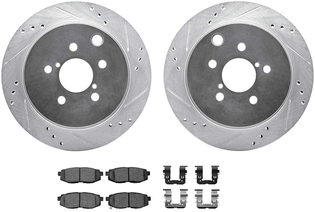 Dynamic Friction 7512-13045 - Brake Kit - Silver Zinc Coated Drilled and Slotted Rotors and 5000 Ceramic Brake Pads With Hardware