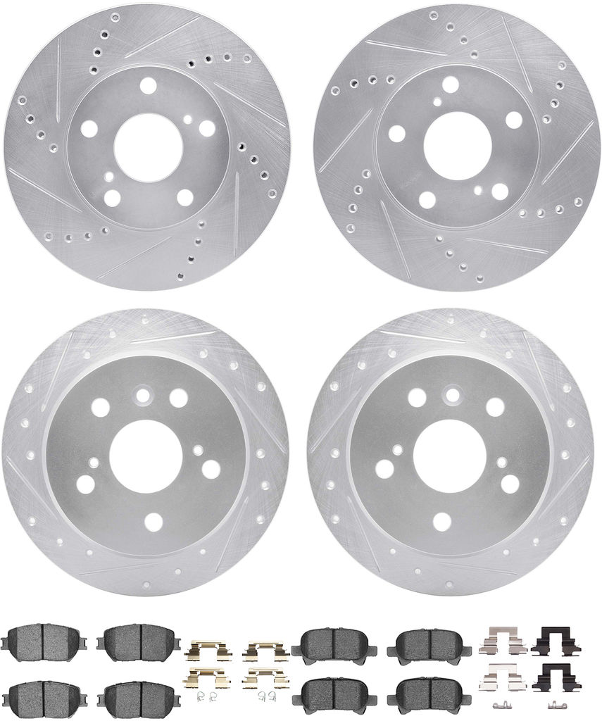 Dynamic Friction 7514-76161 - Brake Kit - Silver Zinc Coated Drilled and Slotted Rotors and 5000 Brake Pads with Hardware