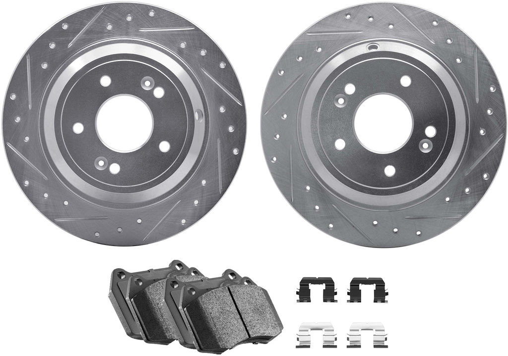Dynamic Friction 7512-03081 - Brake Kit - Silver Zinc Coated Drilled and Slotted Rotors and 5000 Brake Pads with Hardware