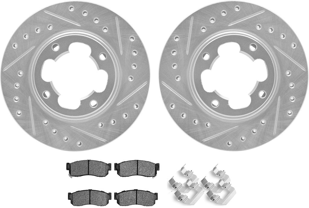 Dynamic Friction 7512-13048 - Brake Kit - Silver Zinc Coated Drilled and Slotted Rotors and 5000 Brake Pads with Hardware
