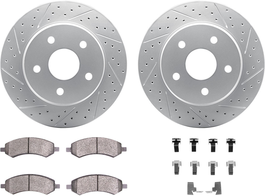 Dynamic Friction 2412-40009 - Brake Kit - Hi Carbon Drilled and Slotted Rotors and 1400 Brake Pads With Hardware