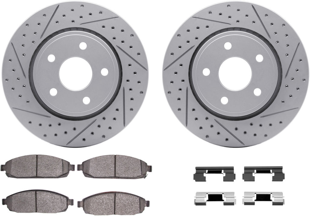 Dynamic Friction 2412-42001 - Brake Kit - Hi Carbon Drilled and Slotted Rotors and 1400 Brake Pads With Hardware