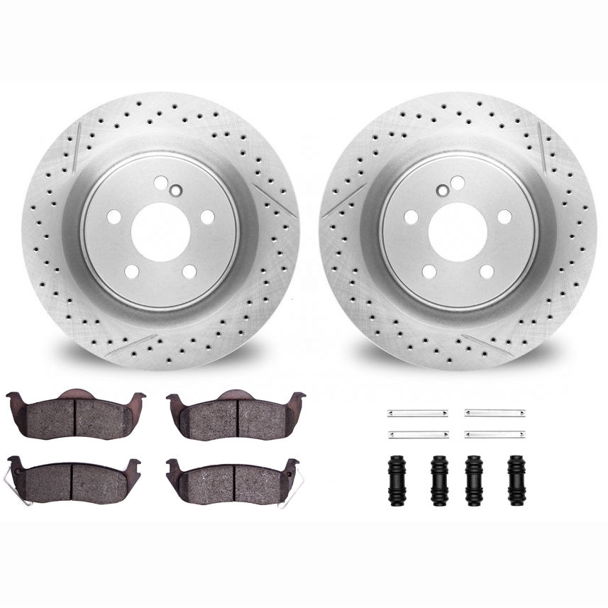 Dynamic Friction 2412-42002 - Brake Kit - Hi Carbon Drilled and Slotted Rotors and 1400 Brake Pads With Hardware