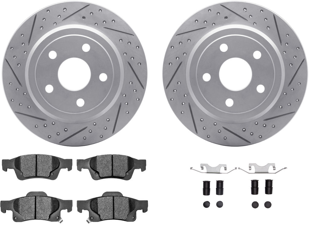 Dynamic Friction 2412-42005 - Brake Kit - Hi Carbon Drilled and Slotted Rotors and 1400 Brake Pads With Hardware