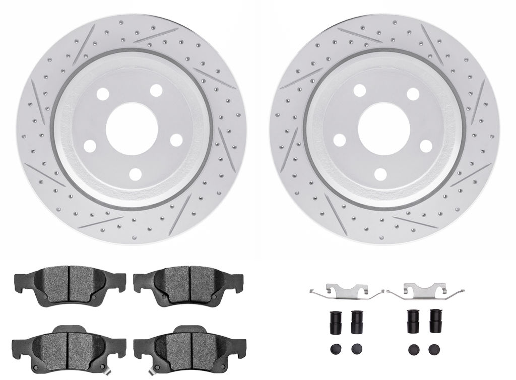 Dynamic Friction 2412-42007 - Brake Kit - Hi Carbon Drilled and Slotted Rotors and 1400 Brake Pads With Hardware