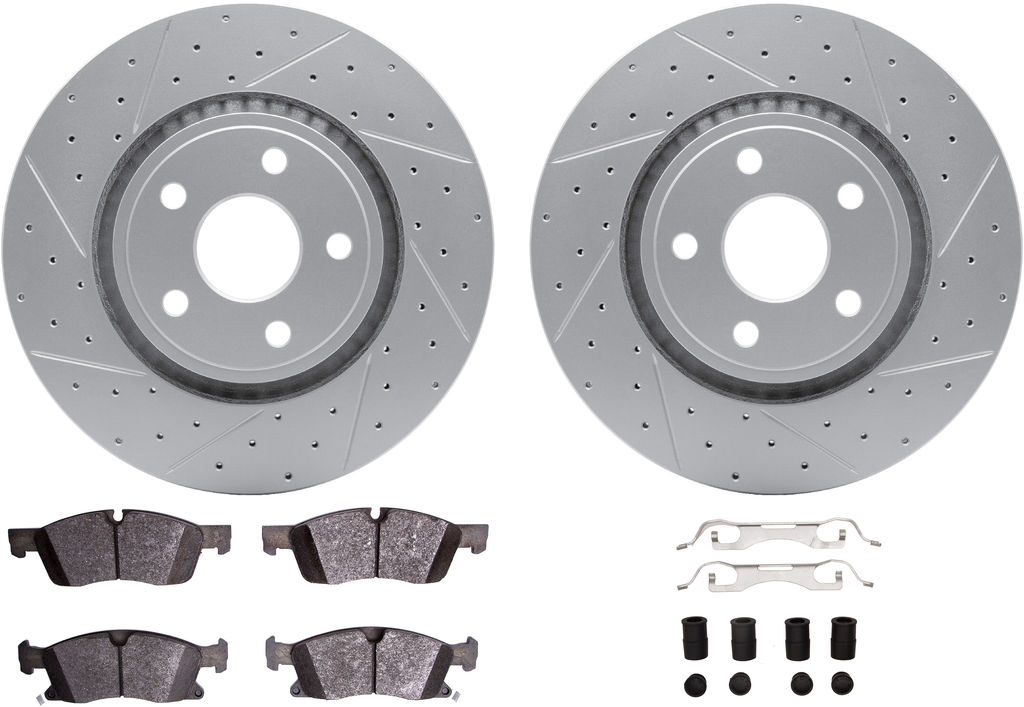 Dynamic Friction 2412-42008 - Brake Kit - Hi Carbon Drilled and Slotted Rotors and 1400 Brake Pads With Hardware