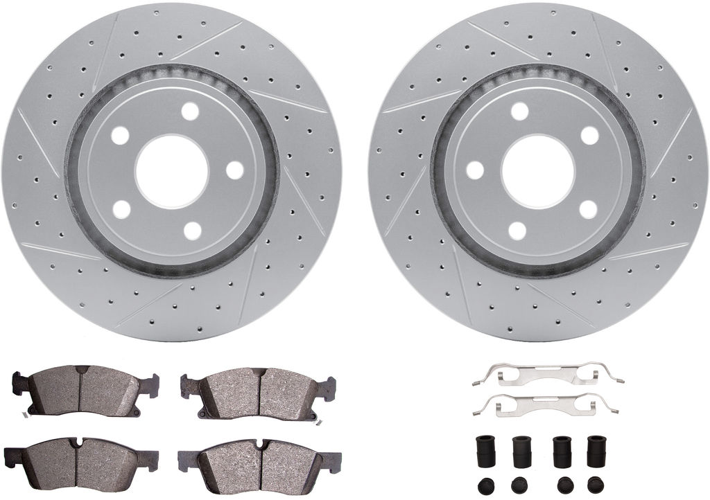 Dynamic Friction 2412-42009 - Brake Kit - Hi Carbon Drilled and Slotted Rotors and 1400 Brake Pads With Hardware