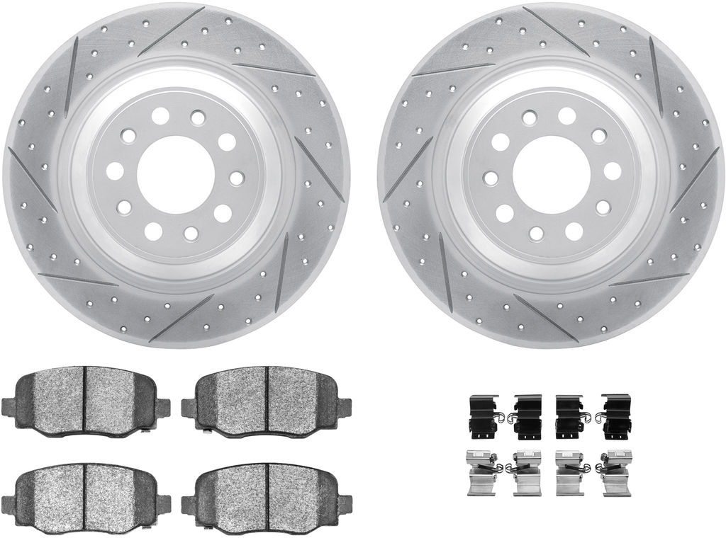 Dynamic Friction 2412-42012 - Brake Kit - Hi Carbon Drilled and Slotted Rotors and 1400 Brake Pads With Hardware