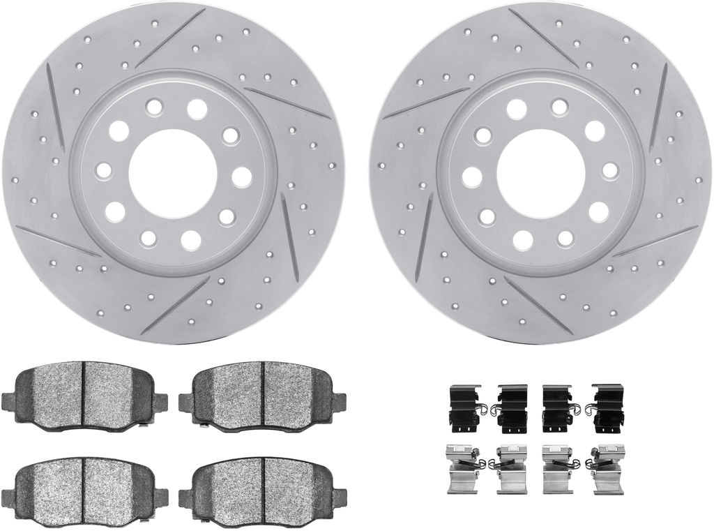Dynamic Friction 2412-42014 - Brake Kit - Hi Carbon Drilled and Slotted Rotors and 1400 Brake Pads With Hardware