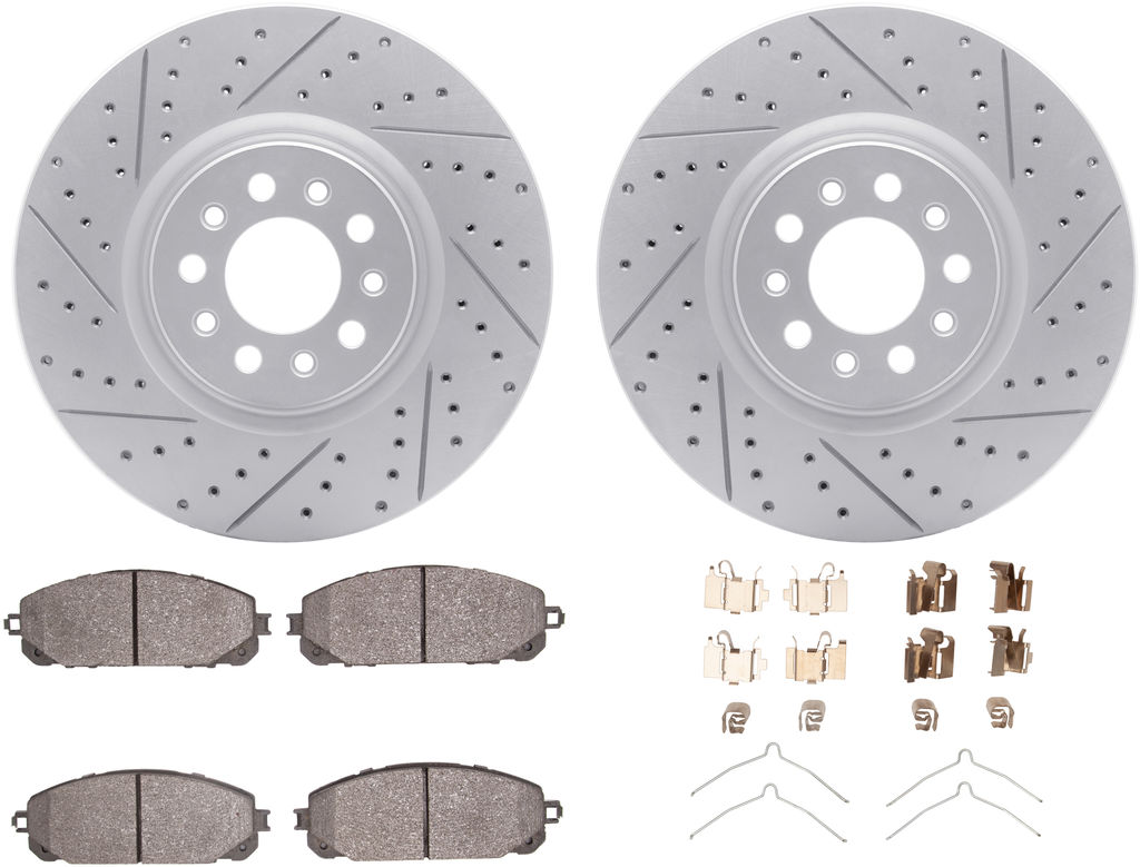 Dynamic Friction 2412-42016 - Brake Kit - Hi Carbon Drilled and Slotted Rotors and 1400 Brake Pads With Hardware