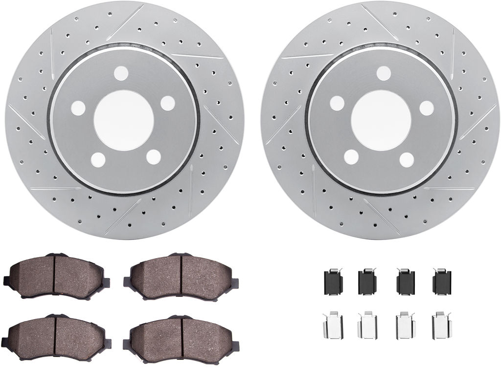 Dynamic Friction 2412-42018 - Brake Kit - Hi Carbon Drilled and Slotted Rotors and 1400 Brake Pads With Hardware