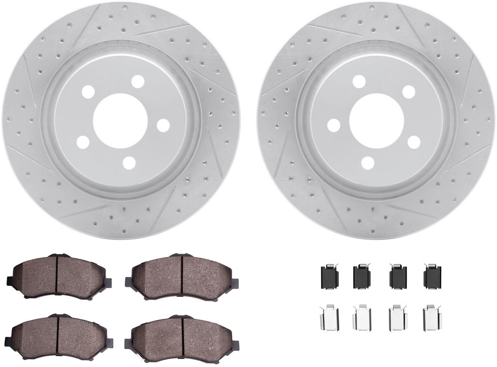 Dynamic Friction 2412-42019 - Brake Kit - Hi Carbon Drilled and Slotted Rotors and 1400 Brake Pads With Hardware